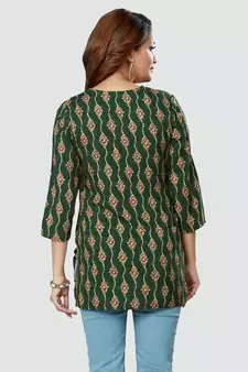 Green printed rayon short-kurtis