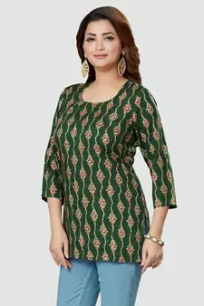 Green printed rayon short-kurtis