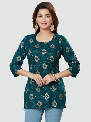 Blue printed rayon short-kurtis 1