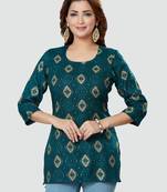 Blue printed rayon short-kurtis