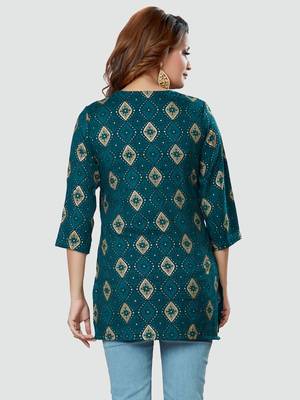 Blue printed rayon short-kurtis 2