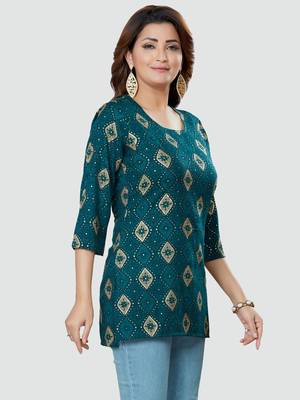 Blue printed rayon short-kurtis 3