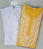 Yellow embroidered cotton chikankari-kurtis
