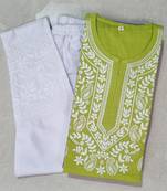 Green embroidered cotton chikankari-kurtis