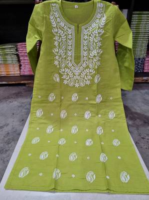 Green embroidered cotton chikankari-kurtis 2