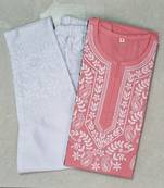 Peach embroidered cotton chikankari-kurtis
