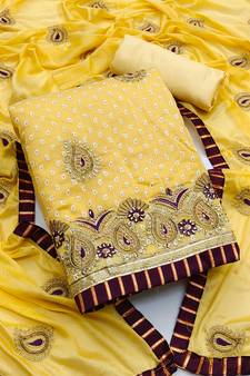 Yellow embroidered cotton salwar