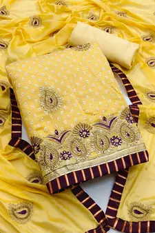 Yellow embroidered cotton salwar