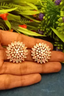 Multicolor American Diamond Mint Pink Earring Tops Rose Gold Polish