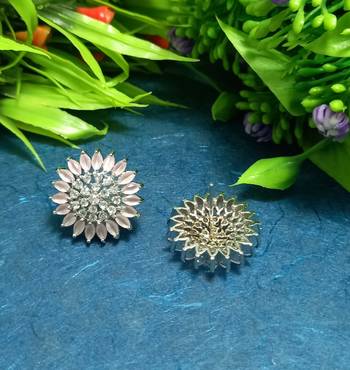 Pink American Diamond Earring Tops White Polish 2