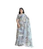 Light grey printed organza saree with blouse