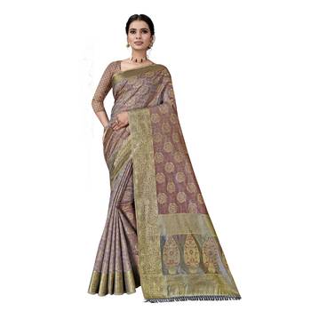 Purple woven cotton silk saree with blouse 1