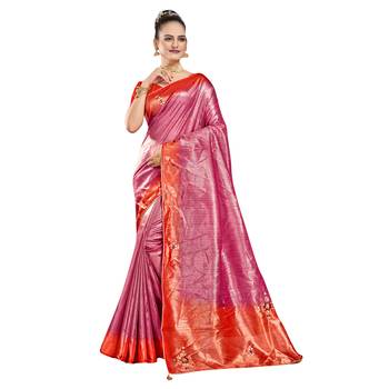 Rani pink embroidered organza saree with blouse 1