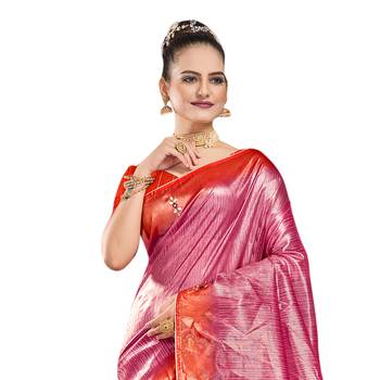 Rani pink embroidered organza saree with blouse 2