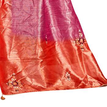 Rani pink embroidered organza saree with blouse 3