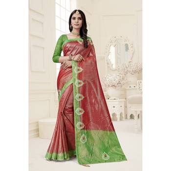 Maroon embroidered organza saree with blouse 1