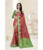 Maroon embroidered organza saree with blouse