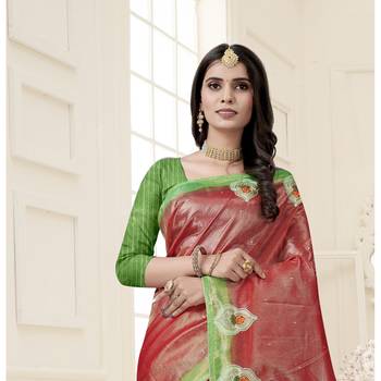 Maroon embroidered organza saree with blouse 2