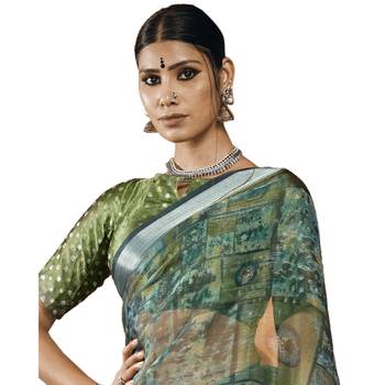 Green embroidered organza saree with blouse 2