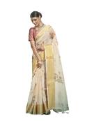 Cream printed cotton saree with blouse