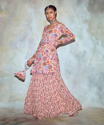 Blush Pink Jaal Print Kurti Sharara Set 2
