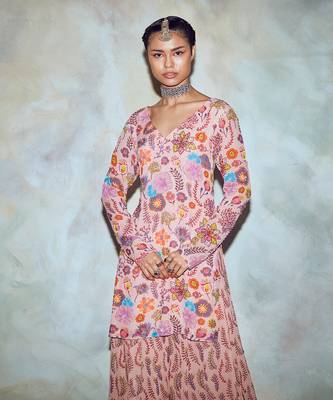 Blush Pink Jaal Print Kurti Sharara Set 3