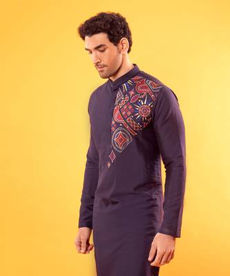 Navy Blue Multi Color Embroidered Kurta 1