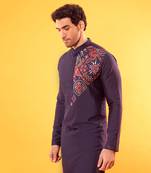Navy Blue Multi Color Embroidered Kurta