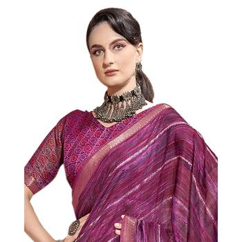 Purple printed cotton saree with blouse 2