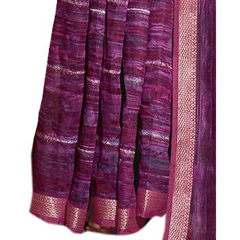Purple printed cotton saree with blouse 3