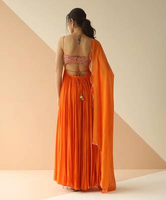 Orange Heavy Yoke Flower Anarkali With Scallop Dupatta 3