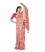 Pink printed organza saree with blouse