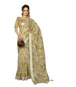Golden printed organza saree with blouse