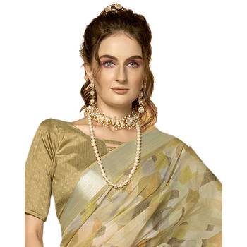 Golden printed organza saree with blouse 2