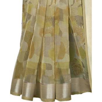 Golden printed organza saree with blouse 3
