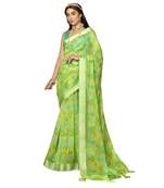 Green printed organza saree with blouse