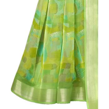 Green printed organza saree with blouse 3