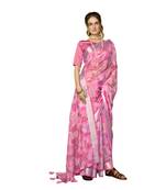 Pink printed organza saree with blouse