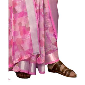 Pink printed organza saree with blouse 3