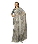 Grey printed organza saree with blouse