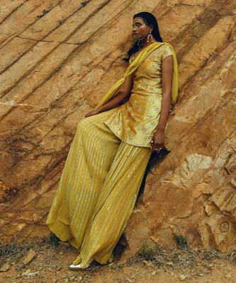 Golden Yellow Sequined Sharara Set 1