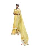 Yellow printed organza saree with blouse