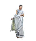Grey printed organza saree with blouse