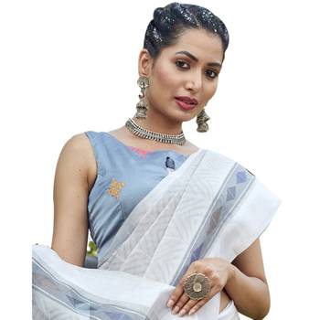 Grey printed organza saree with blouse 2