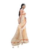 Orange printed organza saree with blouse