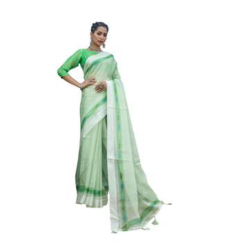 Green printed organza saree with blouse 1