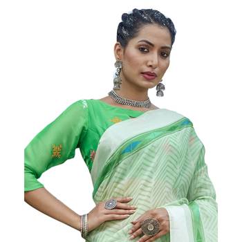 Green printed organza saree with blouse 2