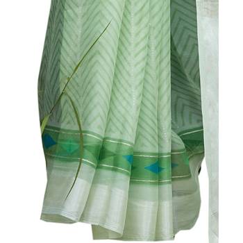 Green printed organza saree with blouse 3
