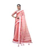 Pink printed organza saree with blouse