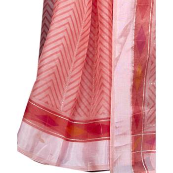 Pink printed organza saree with blouse 3